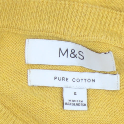 Marks and Spencer Men Yellow S Pure Cotton Crew Neck Pullover Jumper