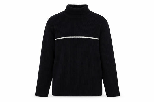 Whispering Smith Men’s Black XL Roll Neck Striped Knit Jumper