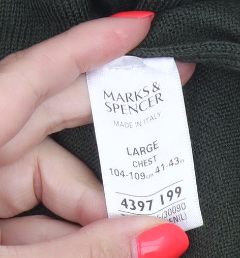 Marks & Spencer Men Green Large Merino Wool Blend Crew Neck Jumper