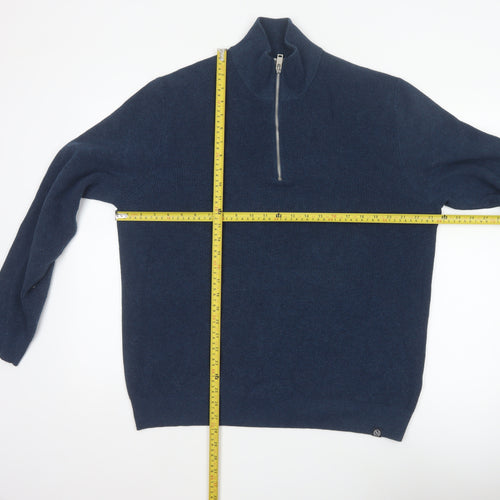Marks & Spencer Men's Blue XL 1/2 Zip Cotton Blend Knit Jumper