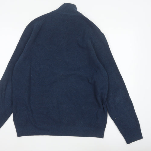 Marks & Spencer Men's Blue XL 1/2 Zip Cotton Blend Knit Jumper
