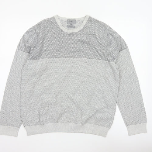 Marks and Spencer Men Grey L Pure Cotton Textured Knit Pullover Jumper
