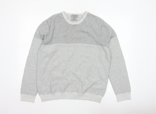 Marks and Spencer Men Grey L Pure Cotton Textured Knit Pullover Jumper