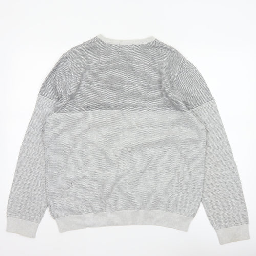 Marks and Spencer Men Grey L Pure Cotton Textured Knit Pullover Jumper