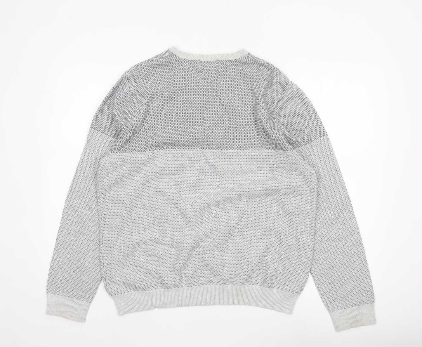 Marks and Spencer Men Grey L Pure Cotton Textured Knit Pullover Jumper