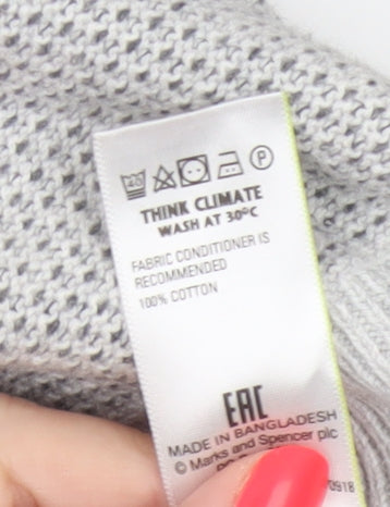Marks and Spencer Men Grey L Pure Cotton Textured Knit Pullover Jumper