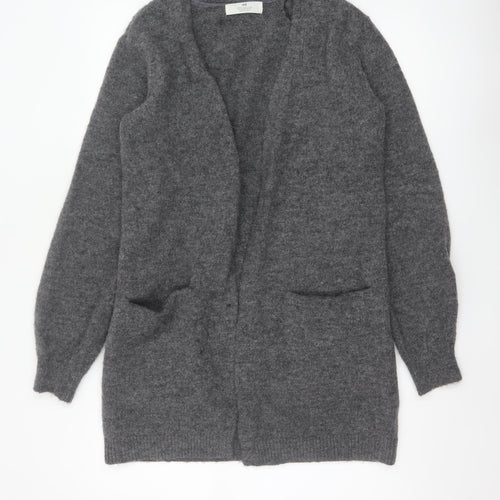 H&M Women Grey Size 14 Open V-Neck Longline Knit Cardigan