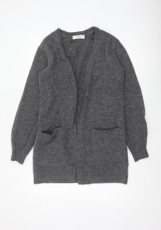 H&M Women Grey Size 14 Open V-Neck Longline Knit Cardigan