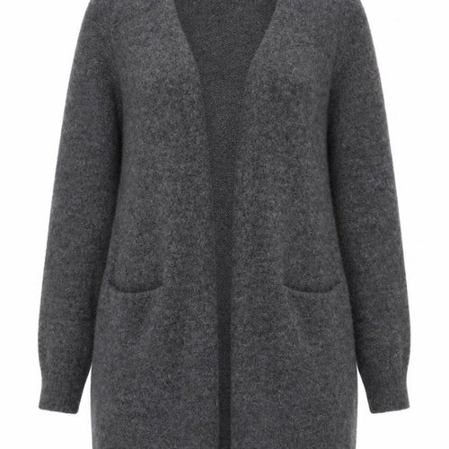 H&M Women Grey Size 14 Open V-Neck Longline Knit Cardigan