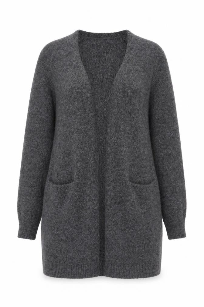 H&M Women Grey Size 14 Open V-Neck Longline Knit Cardigan