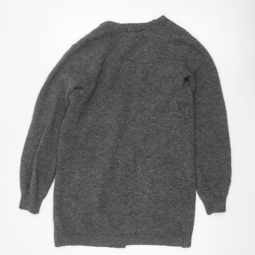 H&M Women Grey Size 14 Open V-Neck Longline Knit Cardigan