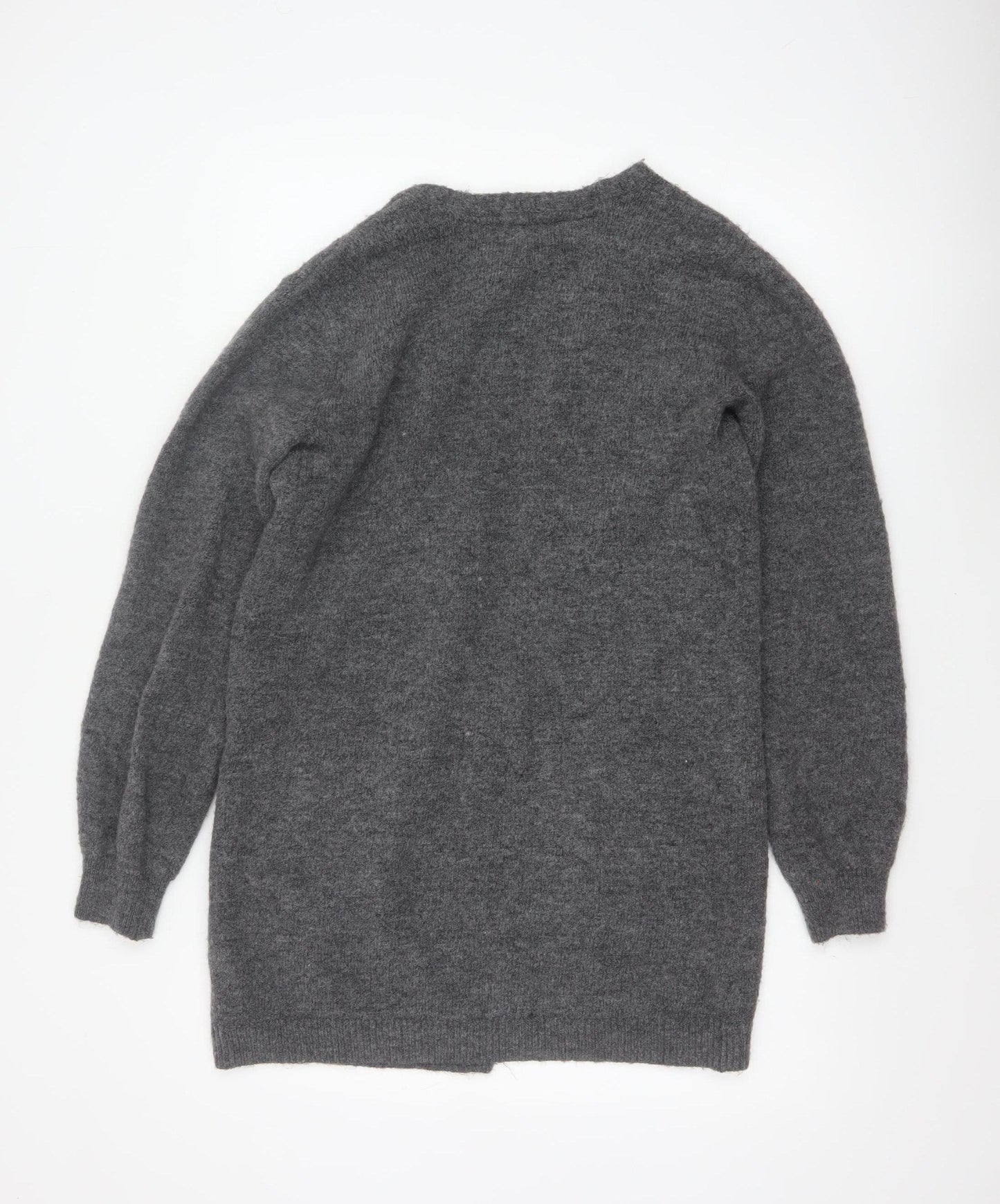 H&M Women Grey Size 14 Open V-Neck Longline Knit Cardigan