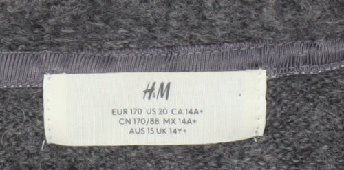 H&M Women Grey Size 14 Open V-Neck Longline Knit Cardigan