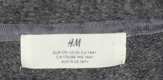 H&M Women Grey Size 14 Open V-Neck Longline Knit Cardigan