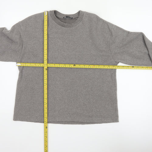 Zara Women Grey M Crew Neck Cotton Blend Knit Pullover Jumper