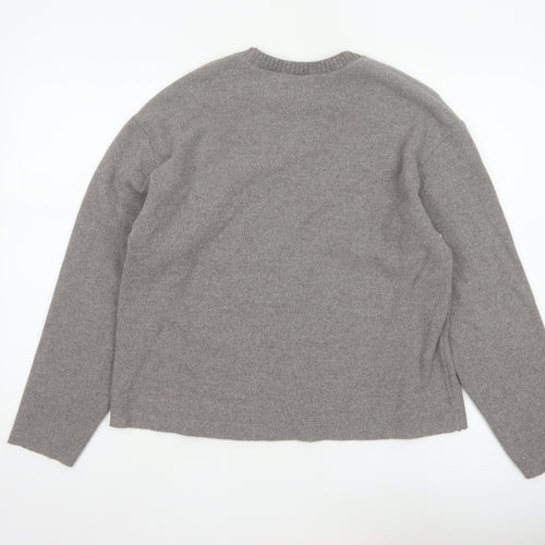 Zara Women Grey M Crew Neck Cotton Blend Knit Pullover Jumper