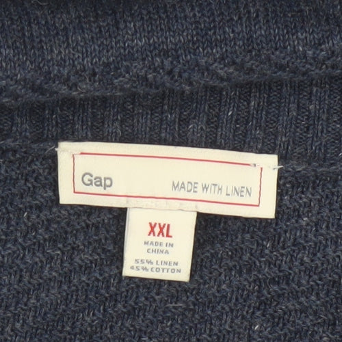 Gap Men’s Blue Linen Cotton Crew Neck Pullover Jumper 2XL
