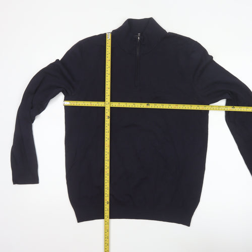 H&M Unisex Blue M Regular Fit 1/4 Zip High Neck Viscose Jumper