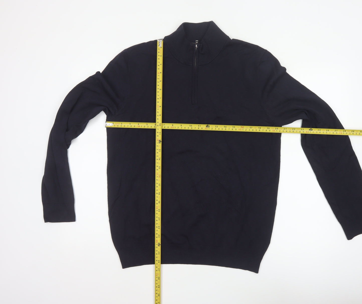 H&M Unisex Blue M Regular Fit 1/4 Zip High Neck Viscose Jumper