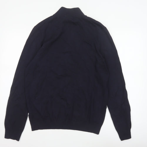 H&M Unisex Blue M Regular Fit 1/4 Zip High Neck Viscose Jumper
