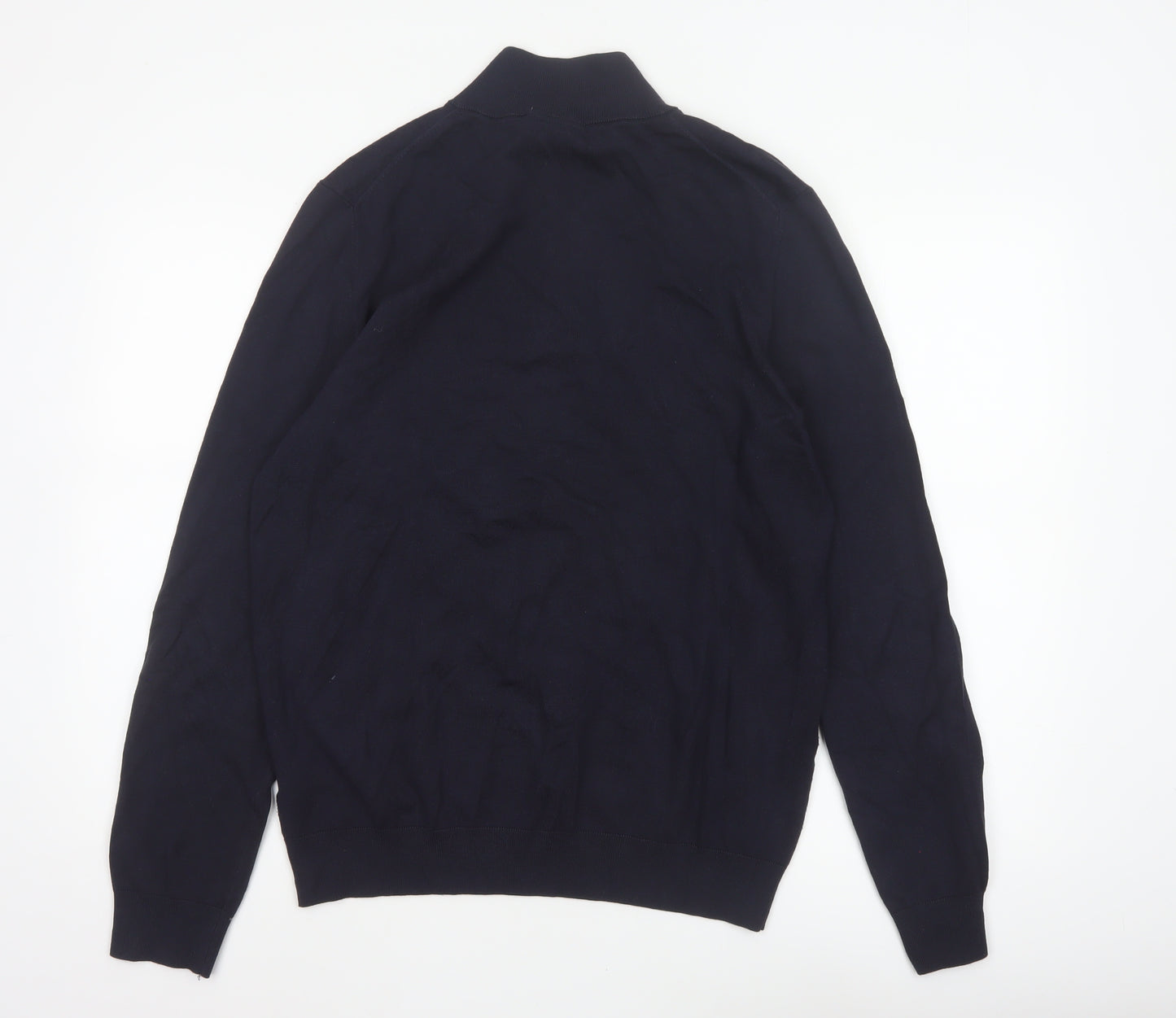 H&M Unisex Blue M Regular Fit 1/4 Zip High Neck Viscose Jumper