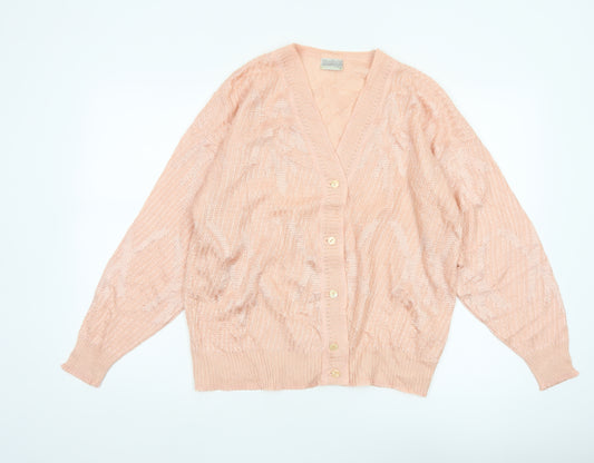 Mallani Women’s Pink UK 16 V-Neck Button Open-Knit Wool Blend Cardigan