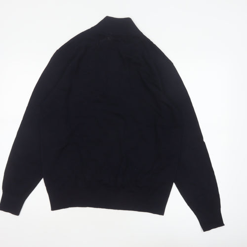 Uniqlo Men Black M 100% Wool 1/4 Zip High Neck Knit Jumper