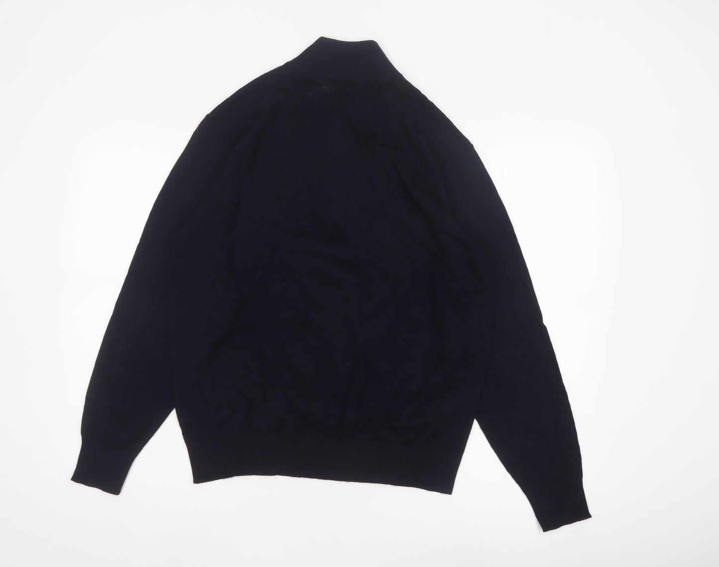 Uniqlo Men Black M 100% Wool 1/4 Zip High Neck Knit Jumper