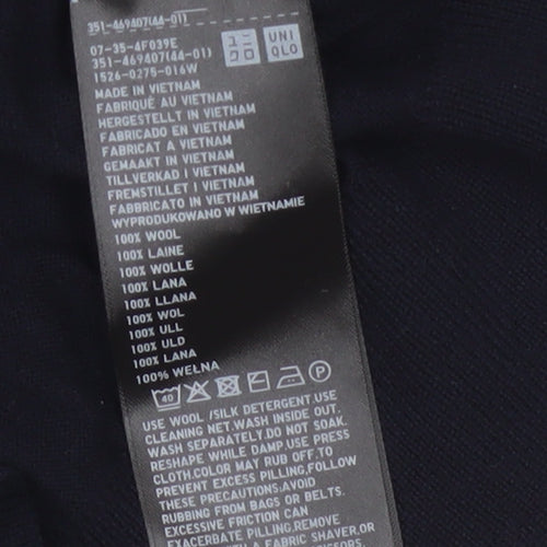 Uniqlo Men Black M 100% Wool 1/4 Zip High Neck Knit Jumper