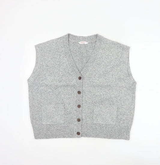 John Lewis ANYDAY Women Grey L V-Neck Button Knit Vest Cardigan Pockets