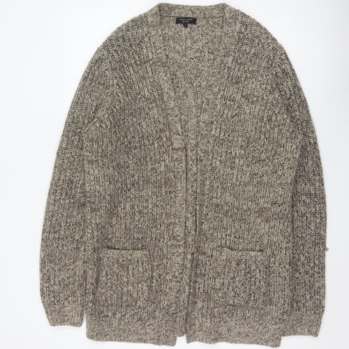 New Look Men Beige Size L Open Chunky Knit Cardigan Pockets