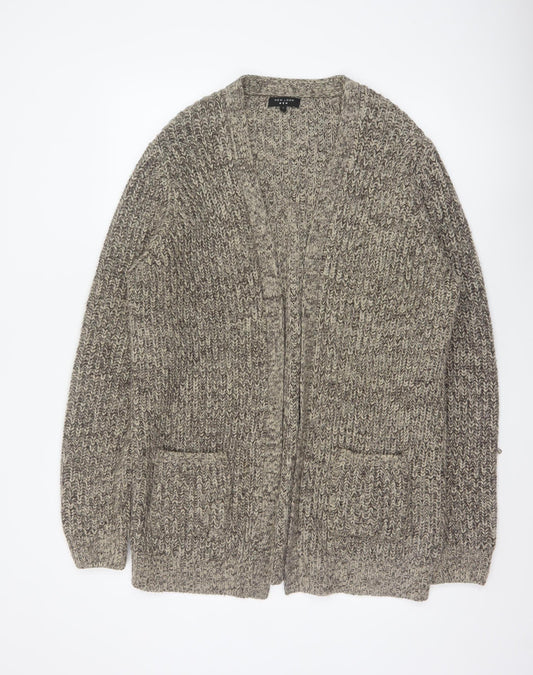 New Look Men Beige Size L Open Chunky Knit Cardigan Pockets