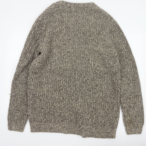 New Look Men Beige Size L Open Chunky Knit Cardigan Pockets