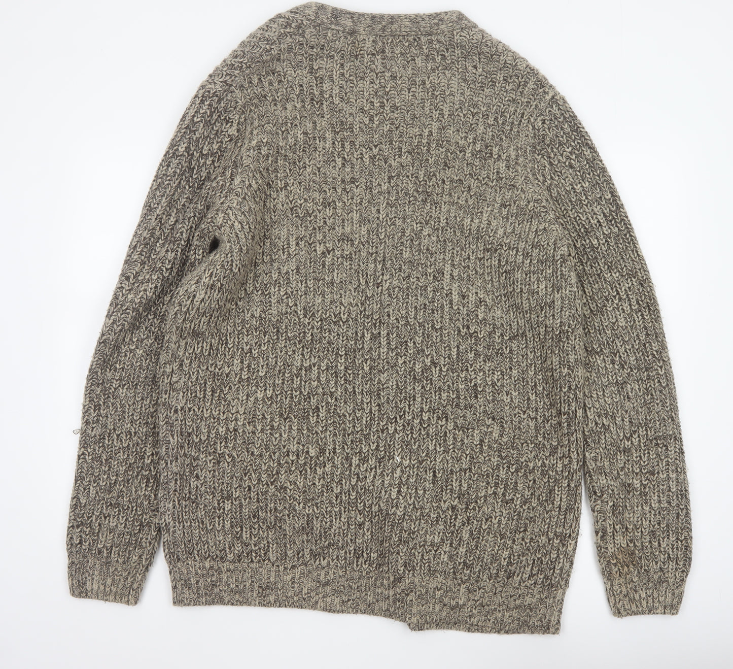 New Look Men Beige Size L Open Chunky Knit Cardigan Pockets