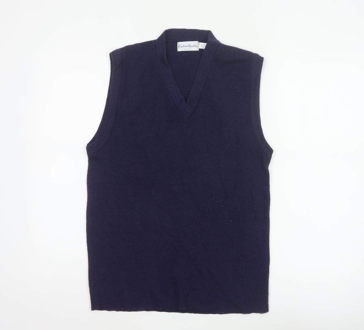 Back view of Custom Quality Men's Blue XL V-Neck Knit Pullover Sweater Vest