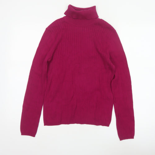 Talbots Women Pink M Ribbed Roll Neck Cotton Blend Jumper