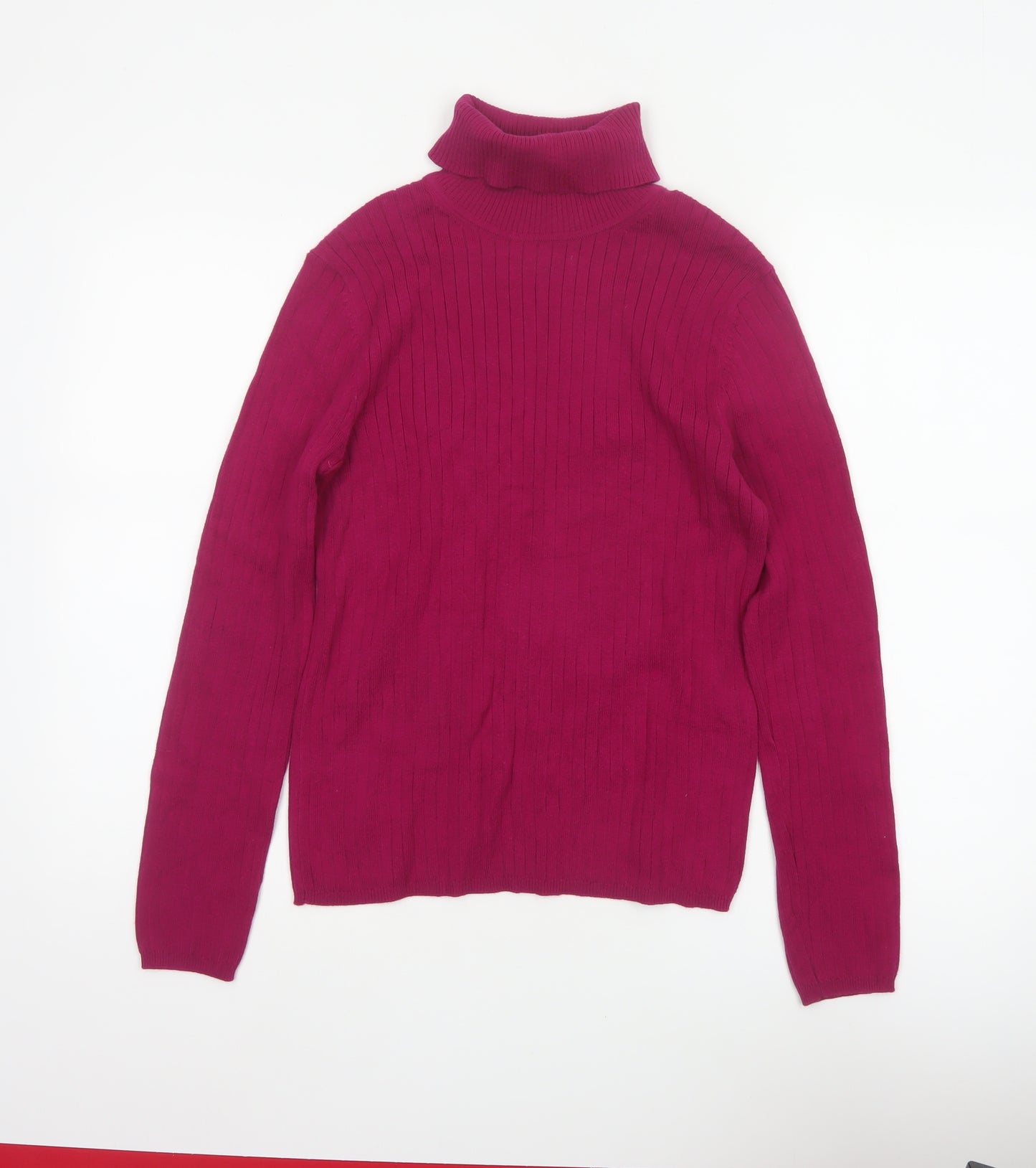 Talbots Women Pink M Ribbed Roll Neck Cotton Blend Jumper