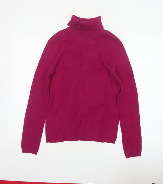 Talbots Women Pink M Ribbed Roll Neck Cotton Blend Jumper
