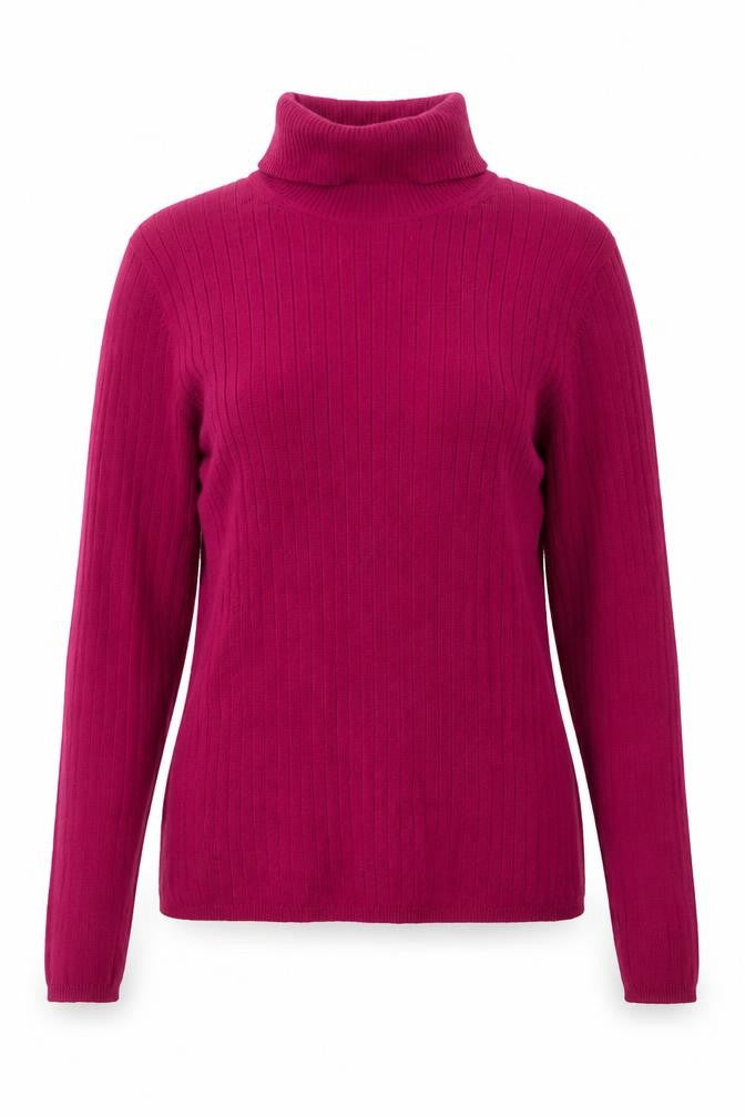 Front view of Talbots Women Pink M Ribbed Roll Neck Cotton Blend Jumper