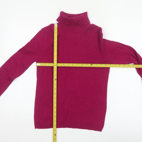 Talbots Women Pink M Ribbed Roll Neck Cotton Blend Jumper
