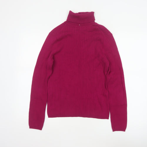 Talbots Women Pink M Ribbed Roll Neck Cotton Blend Jumper