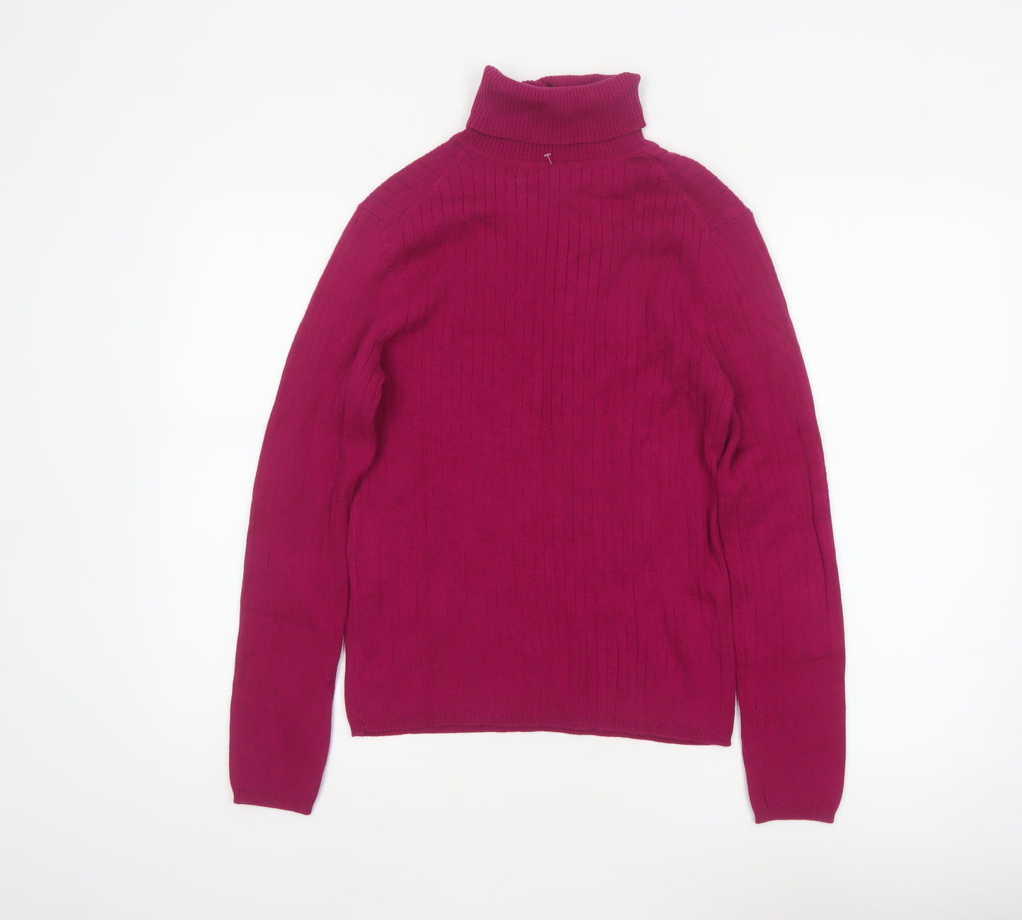 Talbots Women Pink M Ribbed Roll Neck Cotton Blend Jumper
