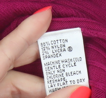 Talbots Women Pink M Ribbed Roll Neck Cotton Blend Jumper