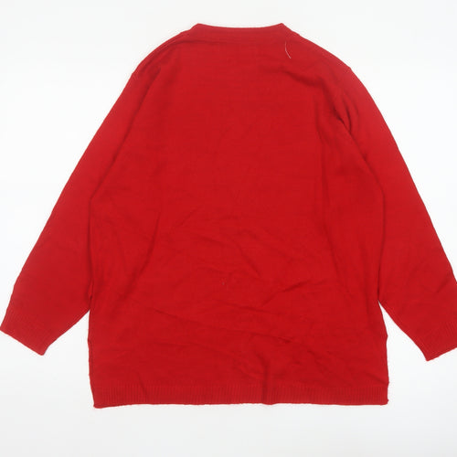 Sona Tex Women’s Red M Floral Embroidered Knit Pullover Jumper