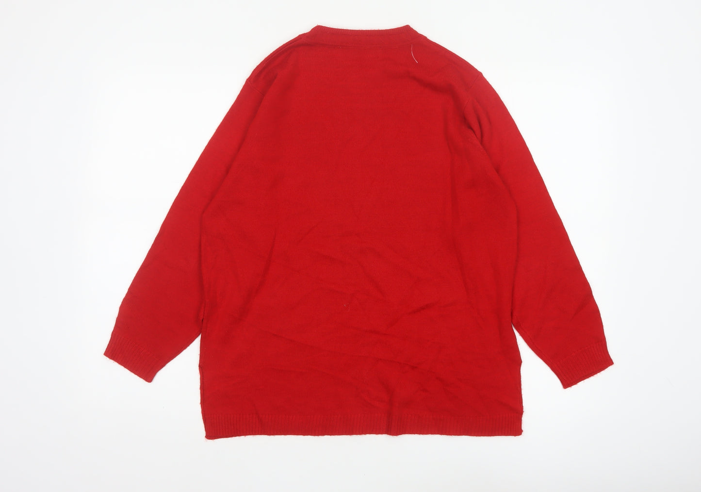 Sona Tex Women’s Red M Floral Embroidered Knit Pullover Jumper