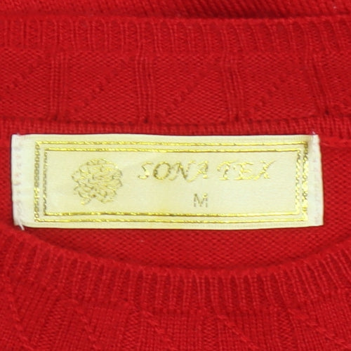 Sona Tex Women’s Red M Floral Embroidered Knit Pullover Jumper