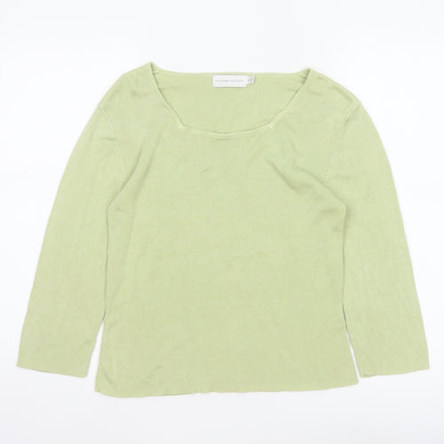 Fairweather Women Green M Square Neck Knit Pullover Jumper Cotton Rayon