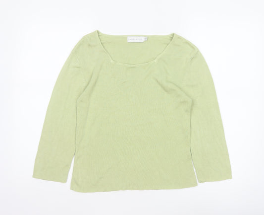 Fairweather Women Green M Square Neck Knit Pullover Jumper Cotton Rayon