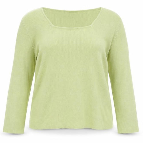 Fairweather Women Green M Square Neck Knit Pullover Jumper Cotton Rayon