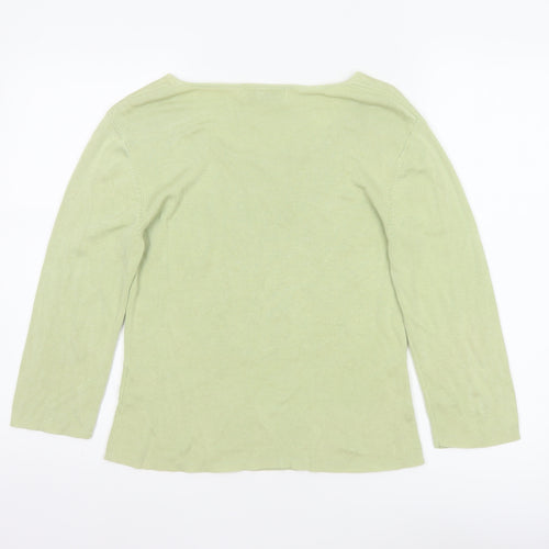Fairweather Women Green M Square Neck Knit Pullover Jumper Cotton Rayon